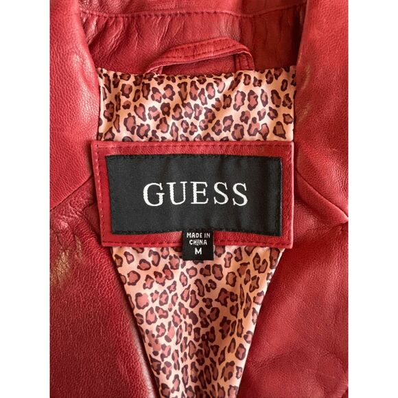 Guess Red Cropped Leather Jacket Size Medium, Y2K, Biker, Edgy - Picture 9 of 10